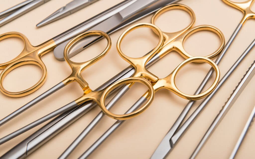 precision metal masking of surgical scissors
